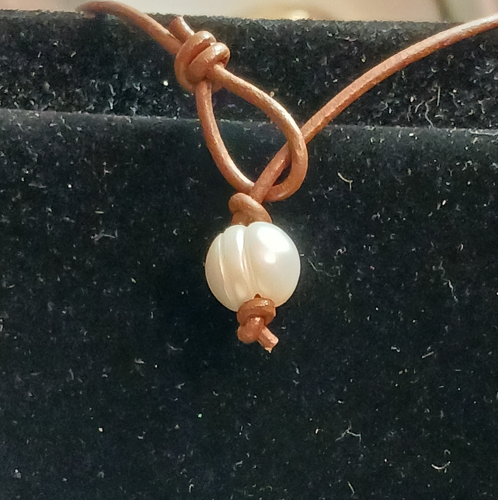 Freshwater Pearl And Leather Tassel Necklace, 35 Inches - Picture 4 of 11